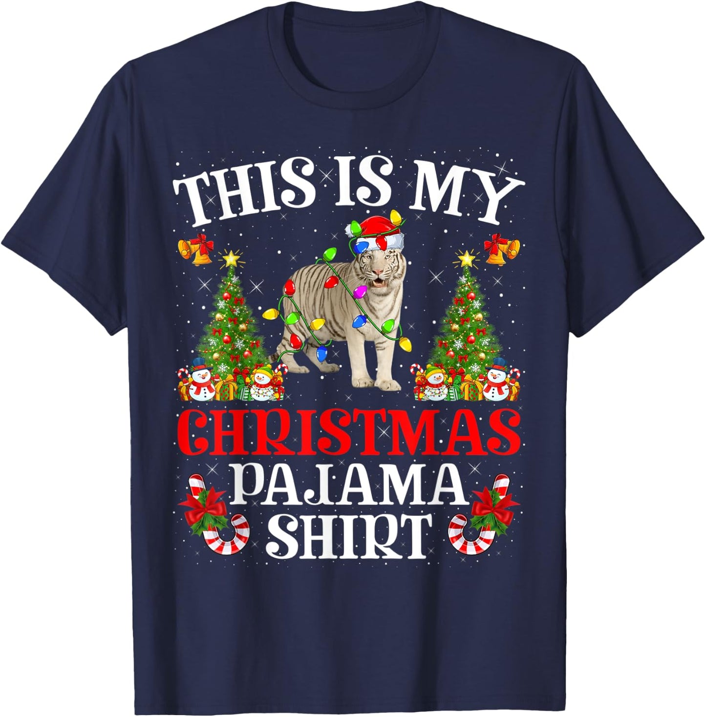 This Is My Christmas Pajama Shirt Lighting White Tiger Xmas T-Shirt - T-Shirt | Navy