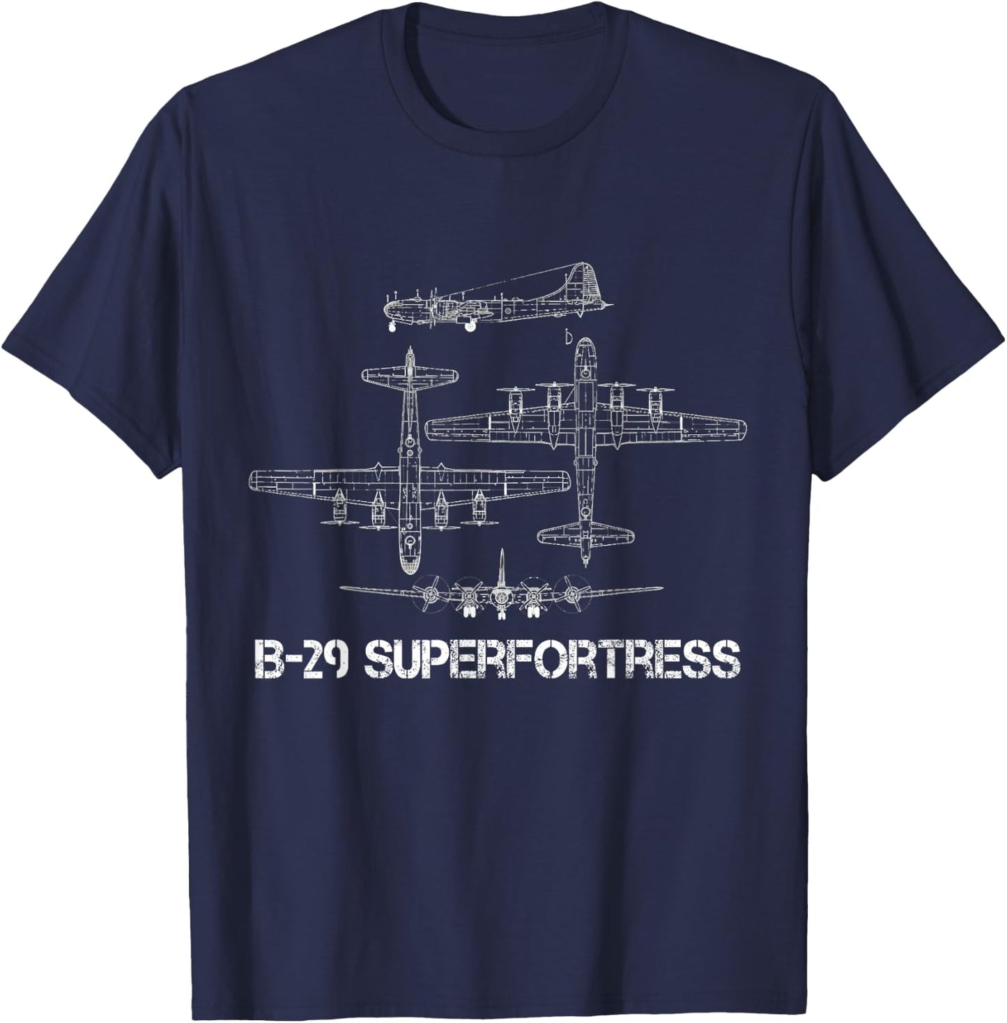 B-29 Superfortress Blueprint Aircraft Schematic WW2 Bomber T-Shirt - T-Shirt | Navy
