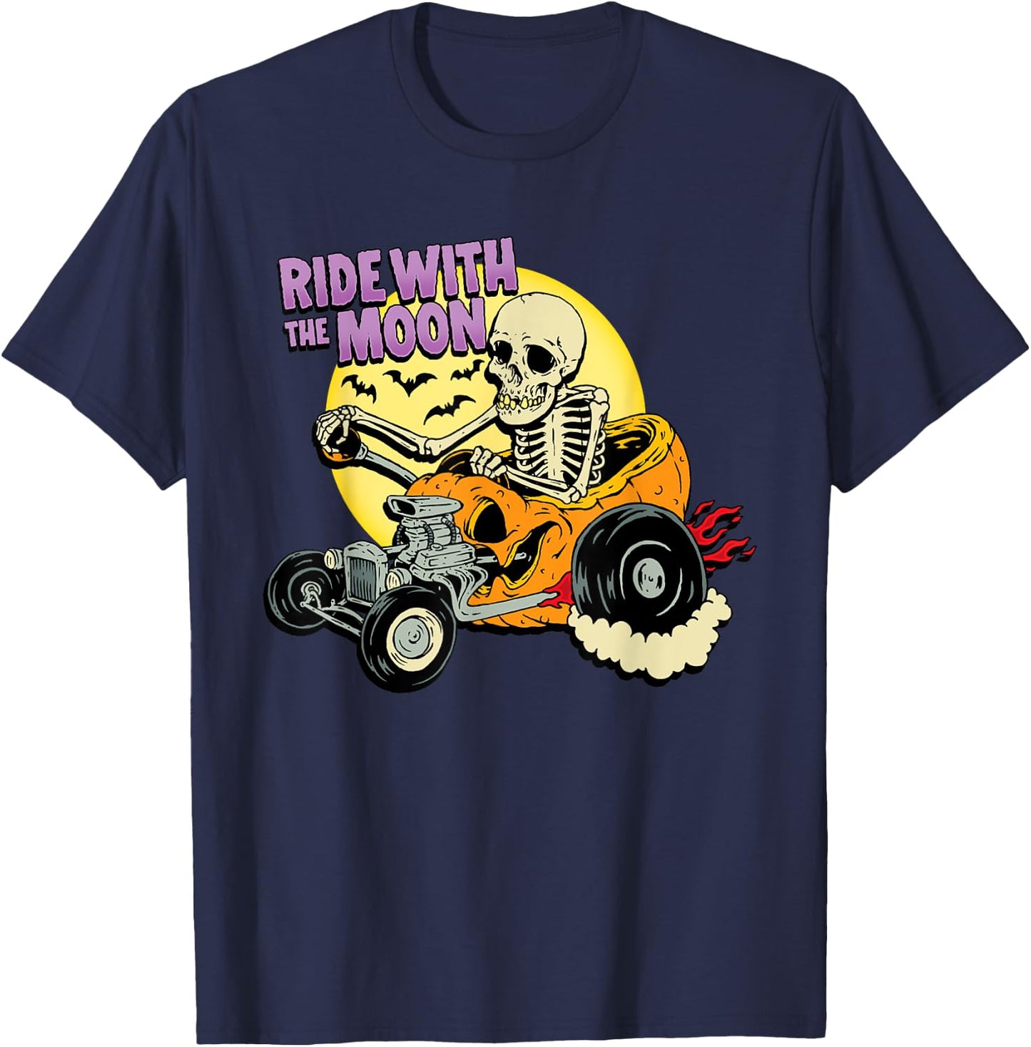 Halloween Pumpkin Hot Rod Skeleton King Rat Rod Dragster T-Shirt - T-Shirt | Navy