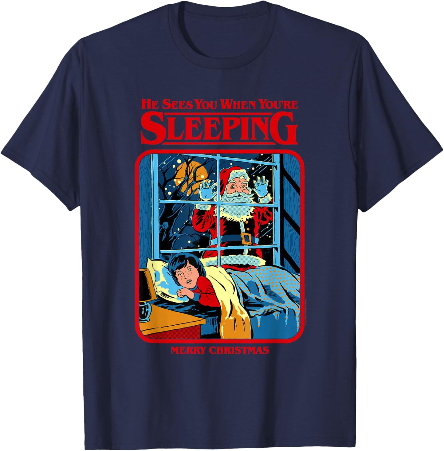 Steven Rhodes Santa Claus Sees You Retro Dark Humor T-Shirt - T-Shirt | Navy