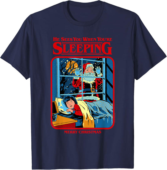 Steven Rhodes Santa Claus Sees You Retro Dark Humor T-Shirt - T-Shirt | Navy