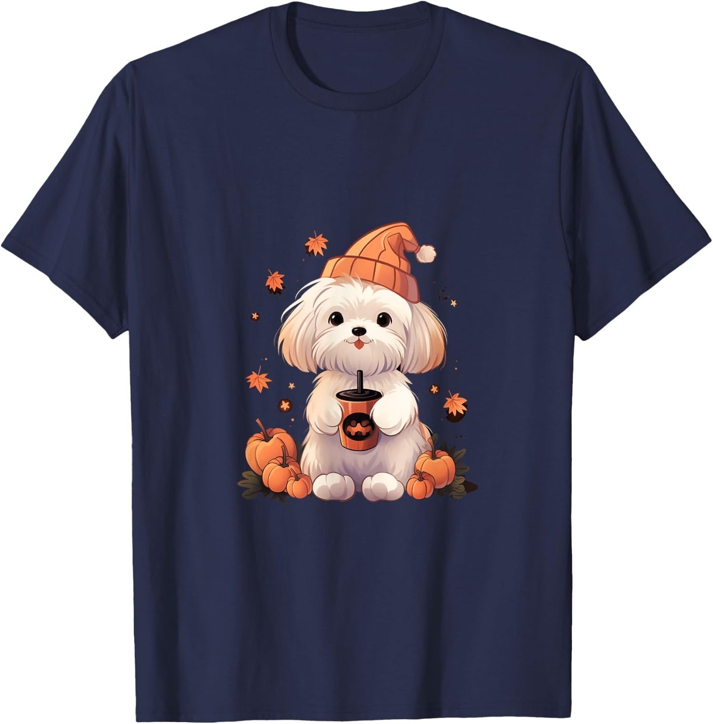 Maltese Pumpkin Spice Latte Fall Thanksgiving Halloween T-Shirt - T-Shirt | Navy