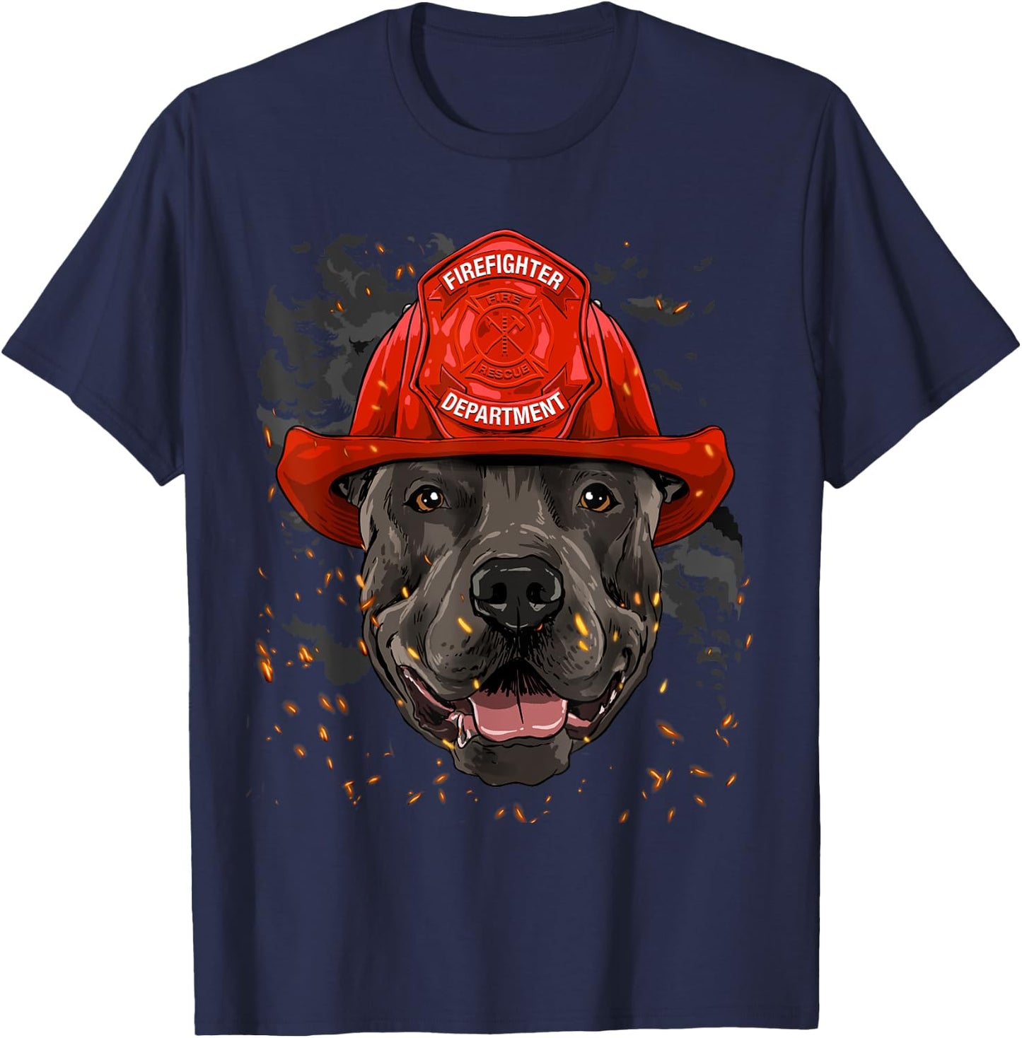 Firefighter American Pit Bull Terrier Fire Department Dog T-Shirt - T-Shirt | Navy