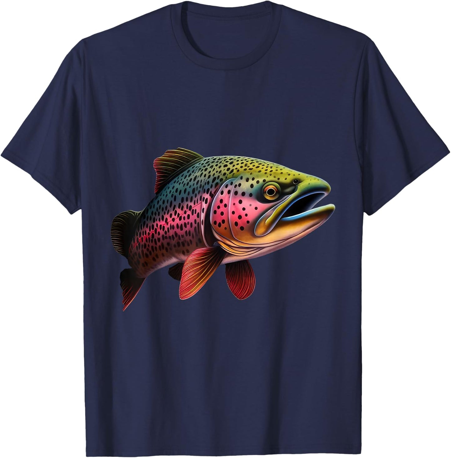 Rainbow Trout Graphic - Bold Fishing Wildlife Design T-Shirt - T-Shirt | Navy