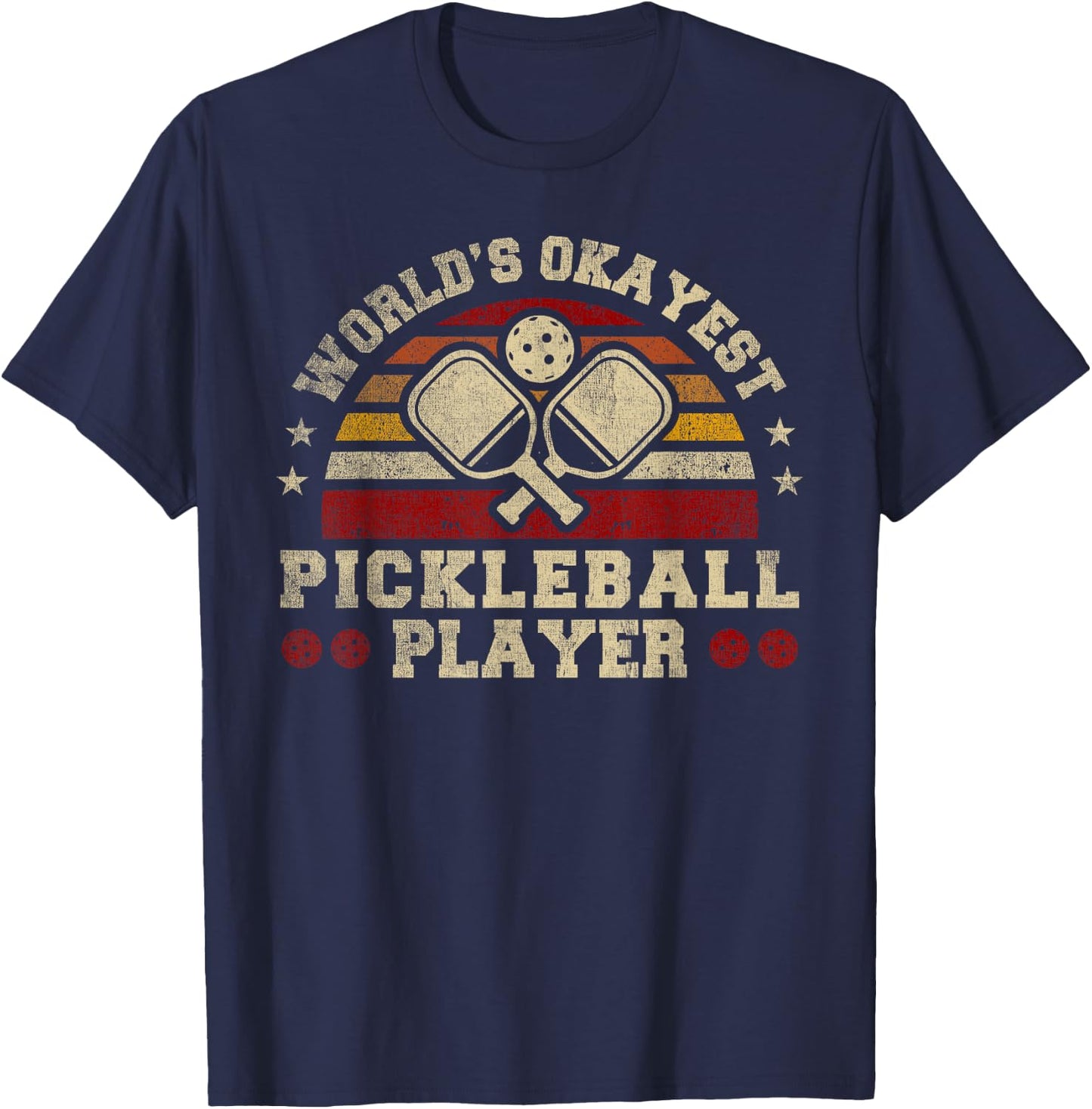 Worlds Okayest Pickleball Player Retro Pickleball T-Shirt - T-Shirt | Navy