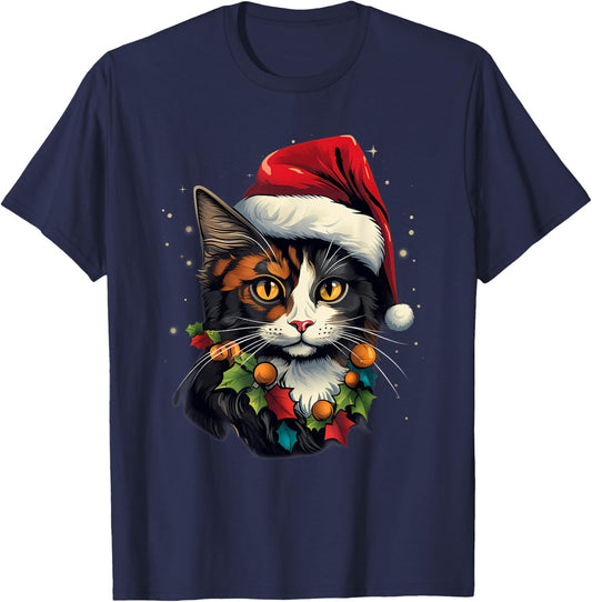 Merry Xmas Calico Cat Christmas T-Shirt - T-Shirt | Navy