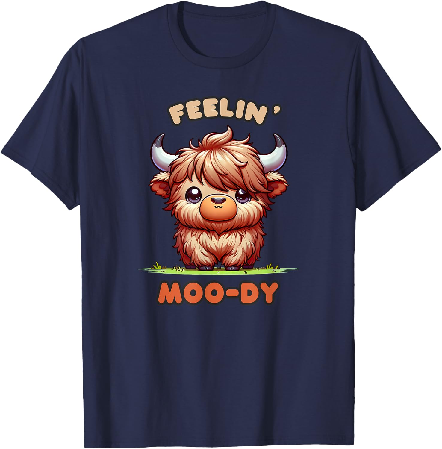 FEELIN' MOO-DY Micro Mini Highland Cow Cute Calf Funny Moo T-Shirt - T-Shirt | Navy