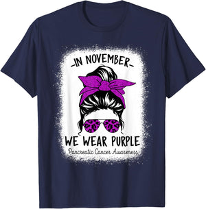 Women In November We Wear Purple Pancreatic Cancer Awareness T-Shirt - T-Shirt | Navy