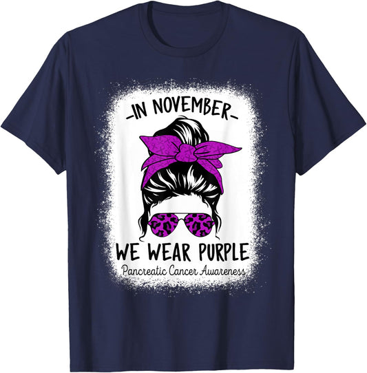 Women In November We Wear Purple Pancreatic Cancer Awareness T-Shirt - T-Shirt | Navy