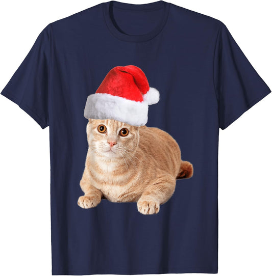 Orange Tabby Cat With Christmas Santa Hat Men T-Shirt - T-Shirt | Navy