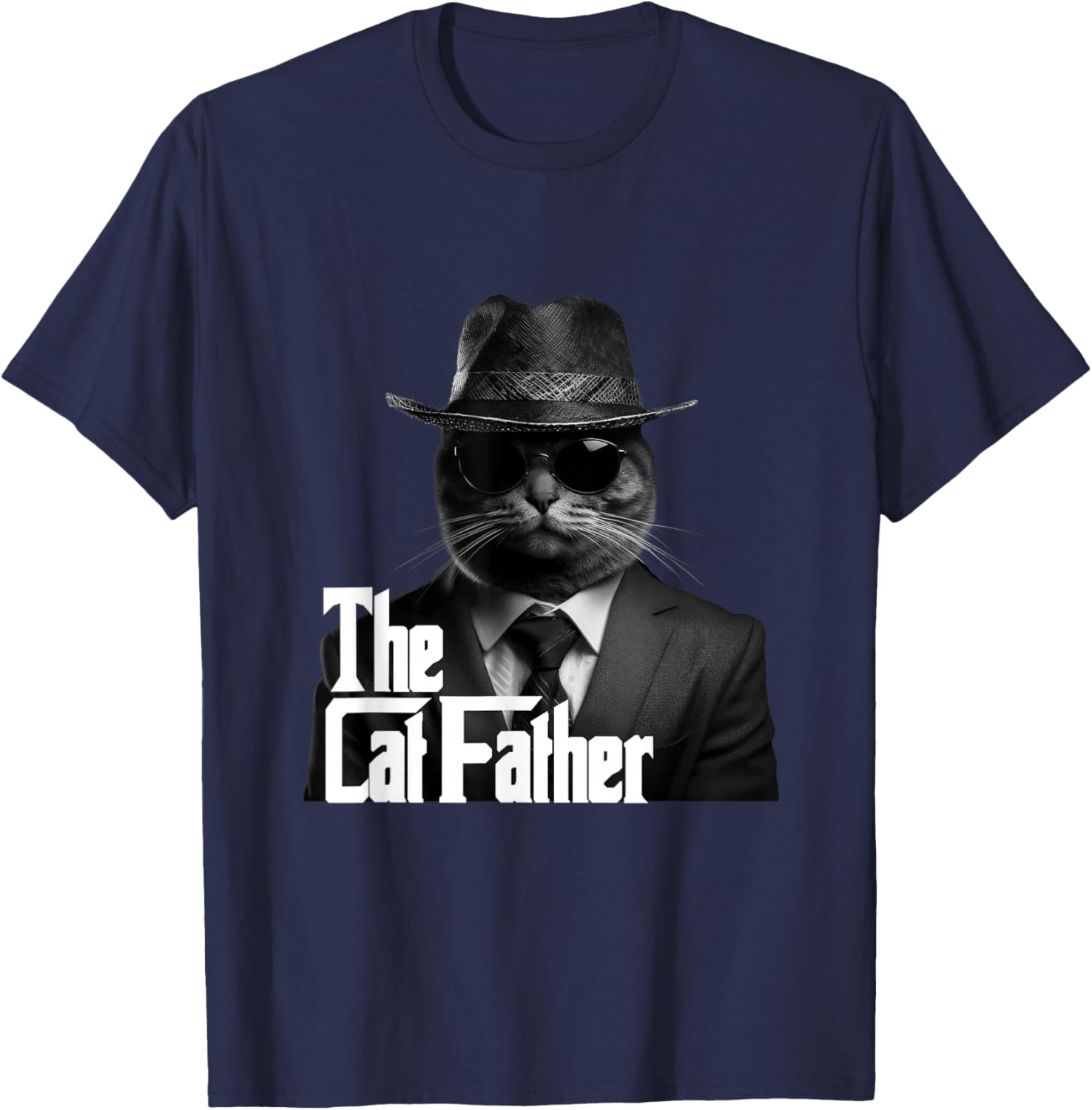 The Catfather Fathersday Best Birthday Cat Dad Funny Gift T-Shirt - T-Shirt | Navy