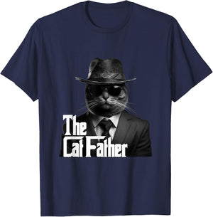 The Catfather Fathersday Best Birthday Cat Dad Funny Gift T-Shirt - T-Shirt | Navy