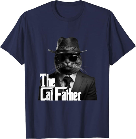 The Catfather Fathersday Best Birthday Cat Dad Funny Gift T-Shirt - T-Shirt | Navy