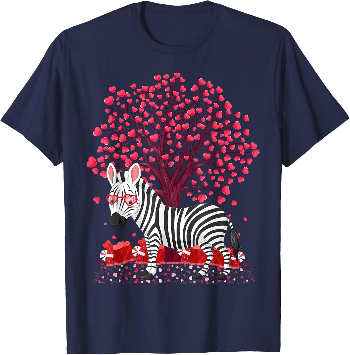 Zebra Lover Heart Tree Zebra Valentine's Day T-Shirt - T-Shirt | Navy