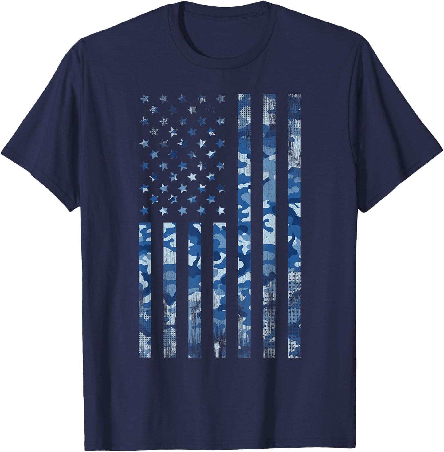Blue Camo American Flag USA Tactical Ocean Camouflage T-Shirt - T-Shirt | Navy