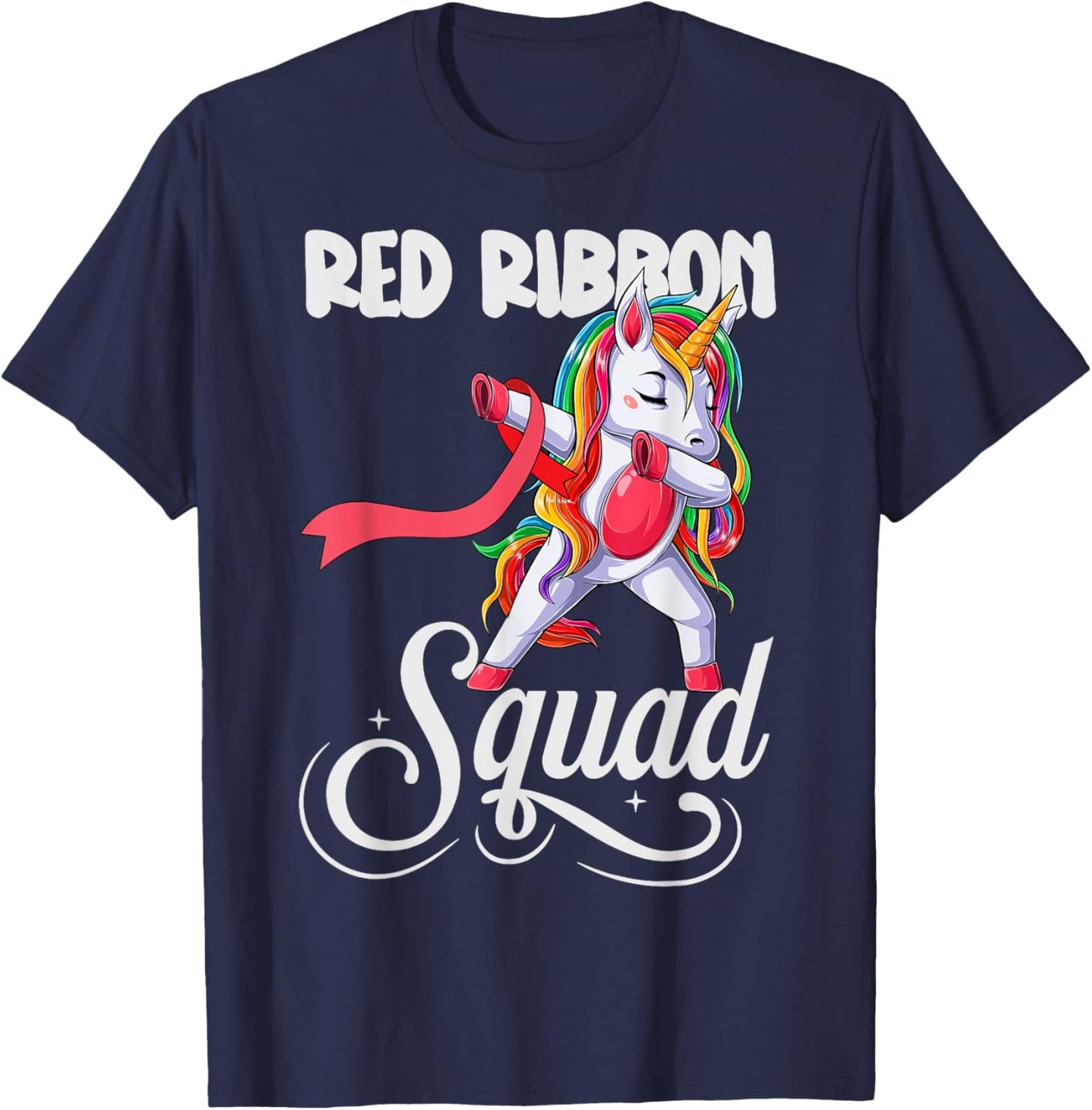 Dabbing unicorn We Wear Red For Red Ribbon Week Awareness T-Shirt - T-Shirt | Navy