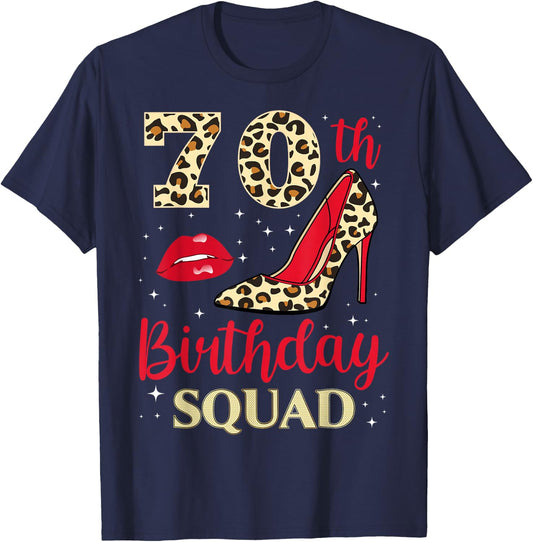 70 Year Old Birthday Squad Leopard 70th B-Day Family T-Shirt - T-Shirt | Navy