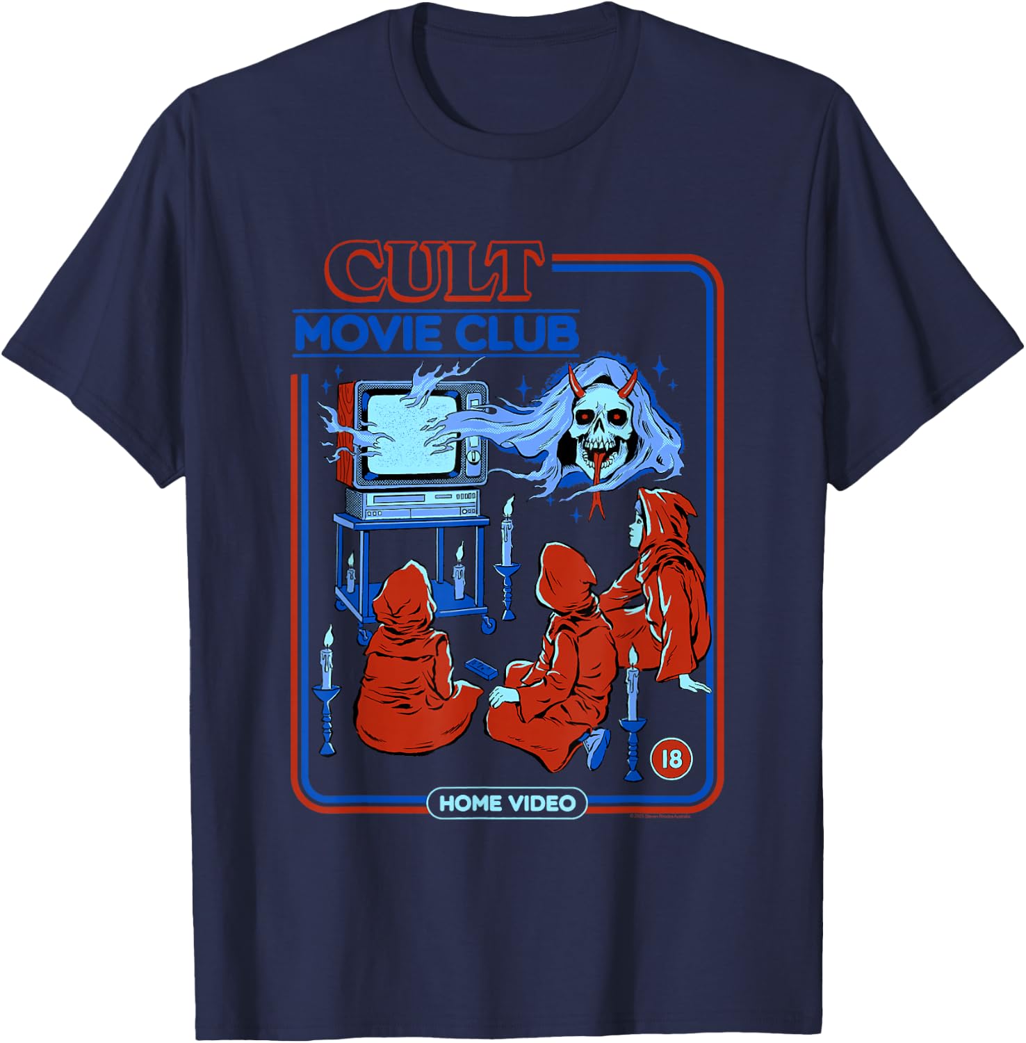 Steven Rhodes Cult Movie Club Home Video Retro Dark Humor T-Shirt - T-Shirt | Navy