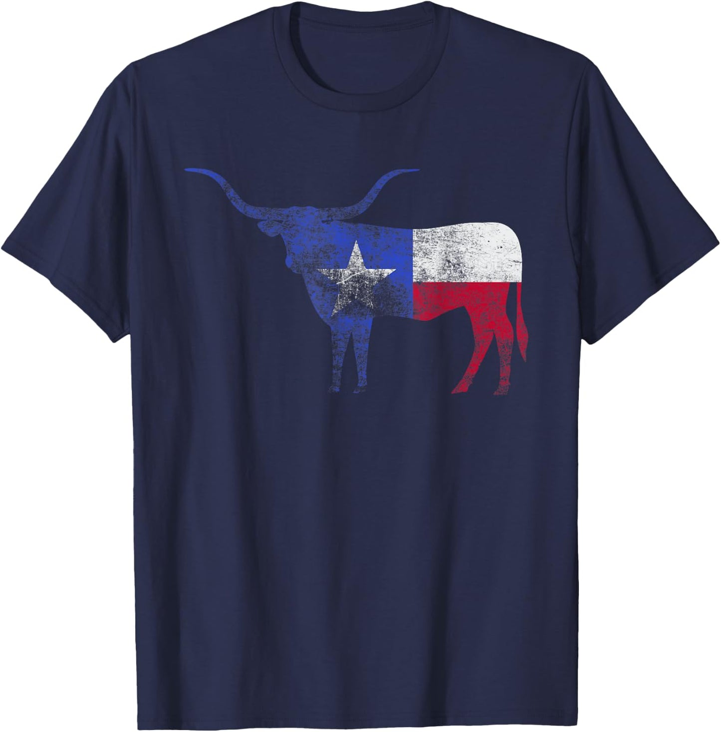 Texas Flag Shirt. Vintage Texas Flag Longhorn Bull Retro TX T-Shirt - T-Shirt | Navy
