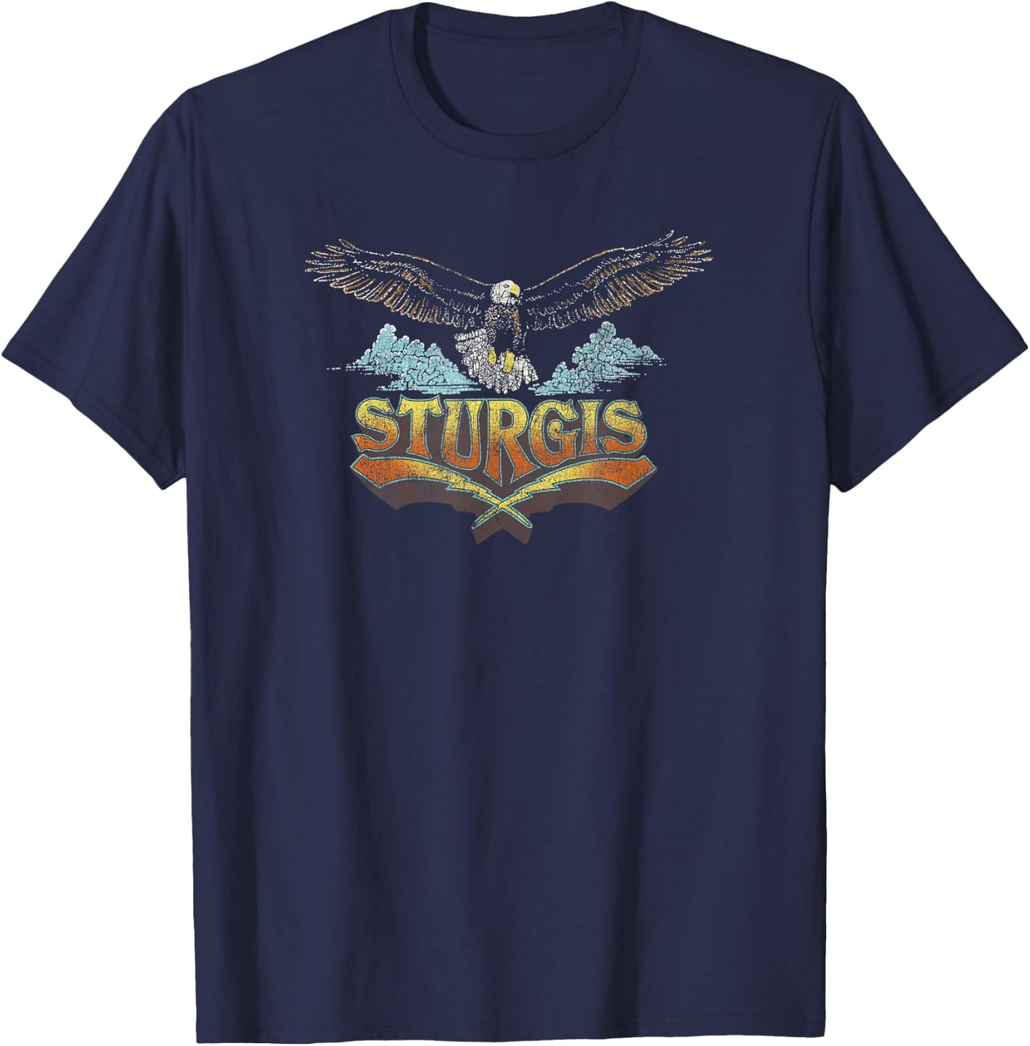 Trendy Sturgis Eagle Biker Centered Design T-Shirt - T-Shirt | Navy