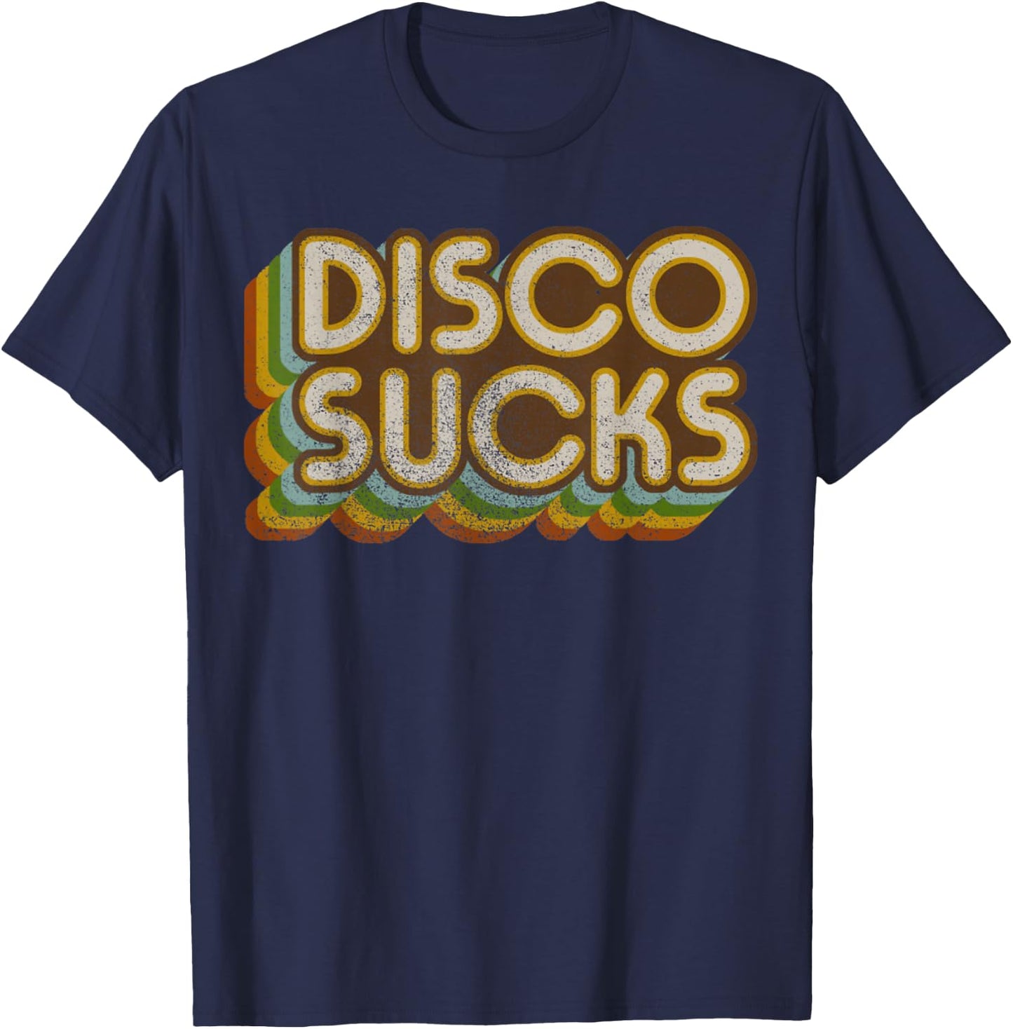 Vintage Disco Sucks Retro 1970s Dancing Music, Distressed T-Shirt - T-Shirt | Navy