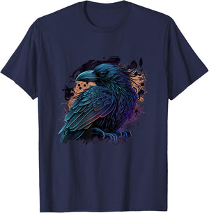 Raven Graphic Goth Black Crow T-Shirt - T-Shirt | Navy