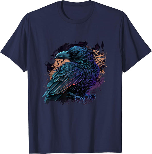 Raven Graphic Goth Black Crow T-Shirt - T-Shirt | Navy