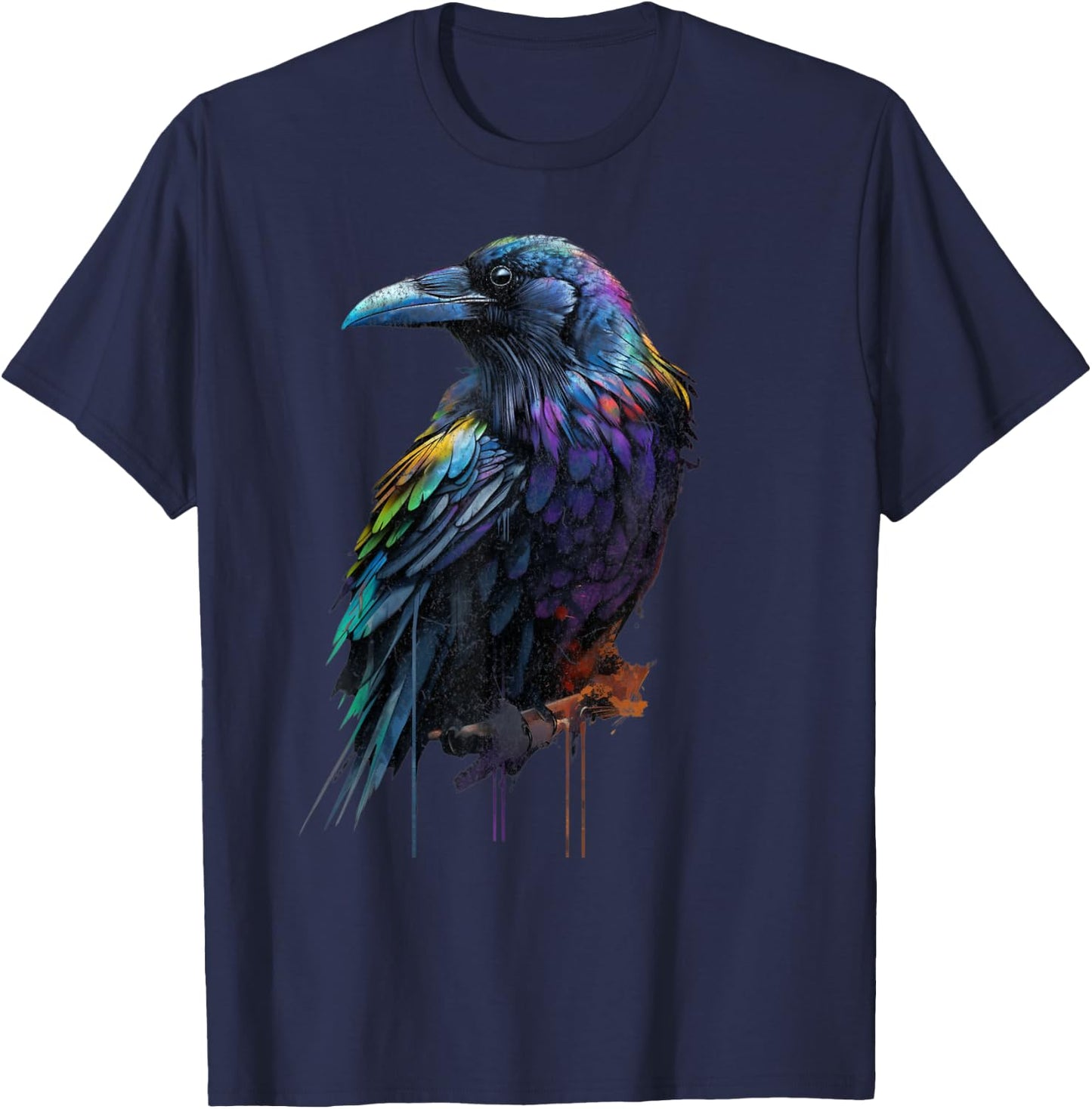 Colorful Cute Raven Crow Birding Bird Animal Lover Retro T-Shirt - T-Shirt | Navy
