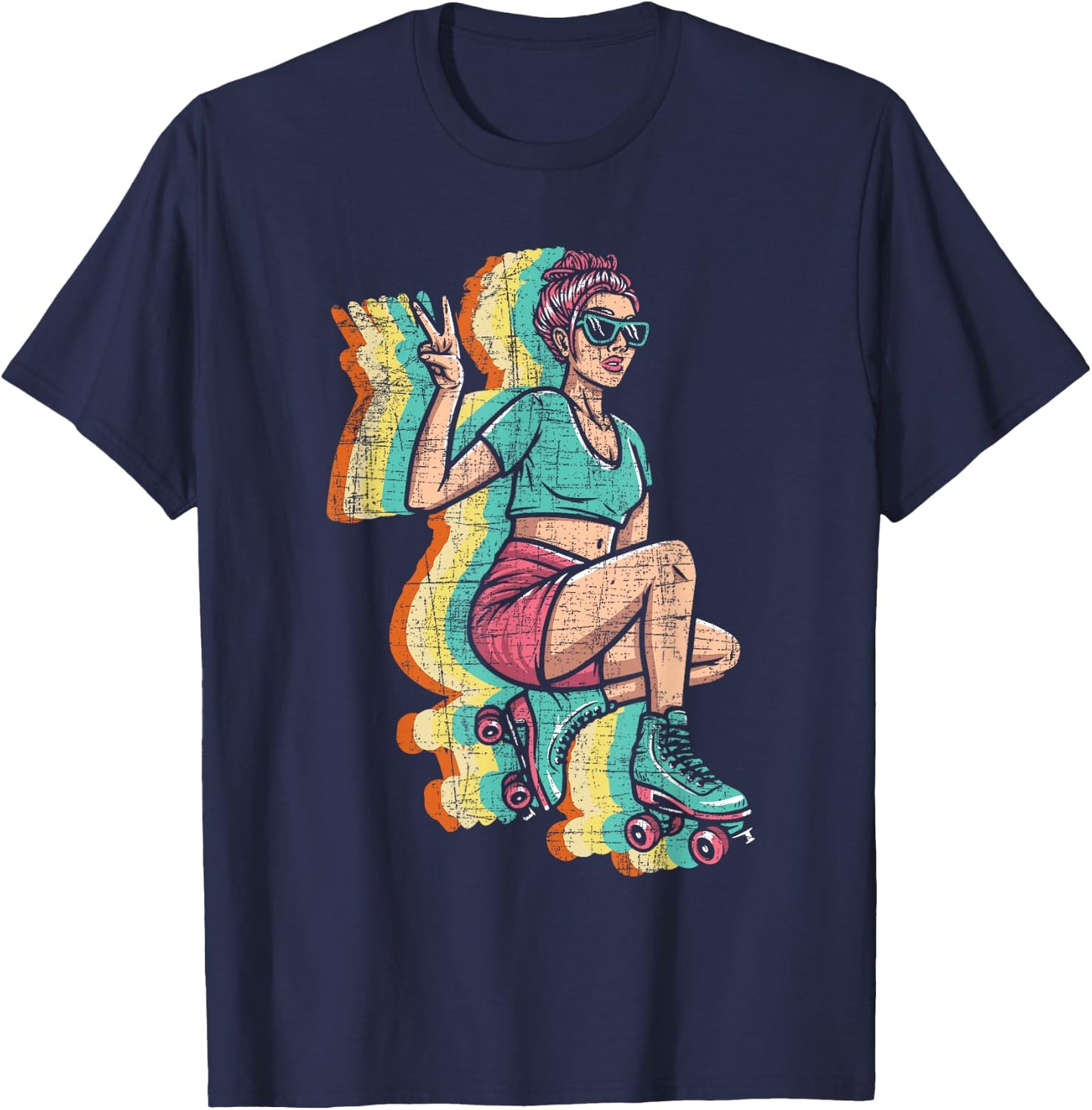 Retro Roller Skater Girl - Roller Skating Roller Derby T-Shirt - T-Shirt | Navy