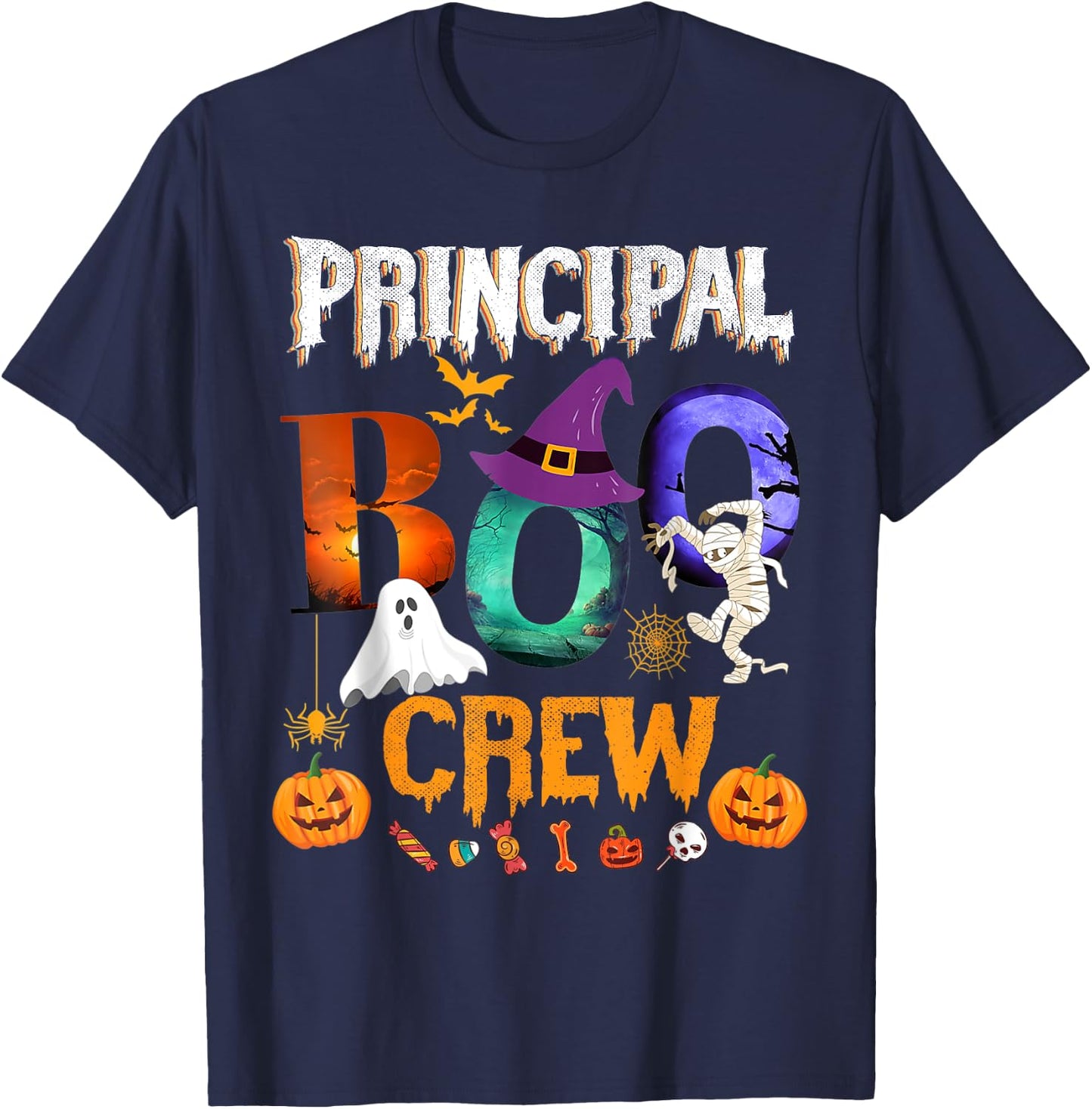 Principal Boo Crew Teacher Student Funny Halloween Costume Women Kids T-Shirt - T-Shirt | Navy