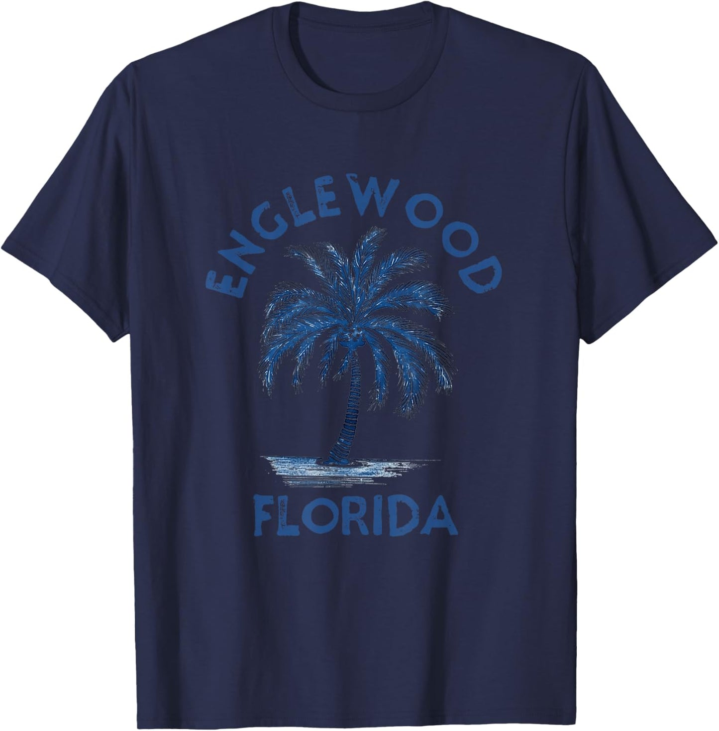 Vintage Englewood Florida Palm Tree FL Retro T-Shirt - T-Shirt | Navy