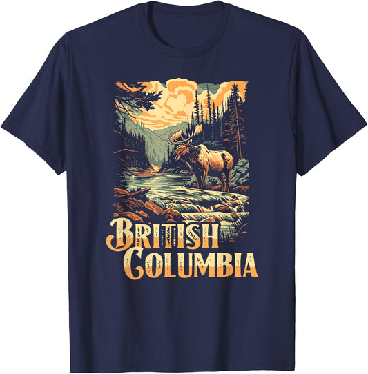 British Columbia Outdoors Canadian Wilderness Moose Vintage T-Shirt - T-Shirt | Navy