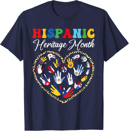 Happy National Hispanic Heritage Month All Countries Heart T-Shirt - T-Shirt | Navy