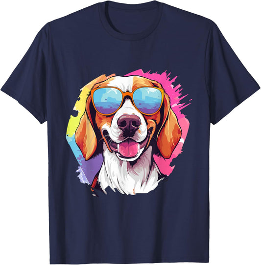 Colorful American Foxhound With Sunglasses Dog Lover T-Shirt - T-Shirt | Navy