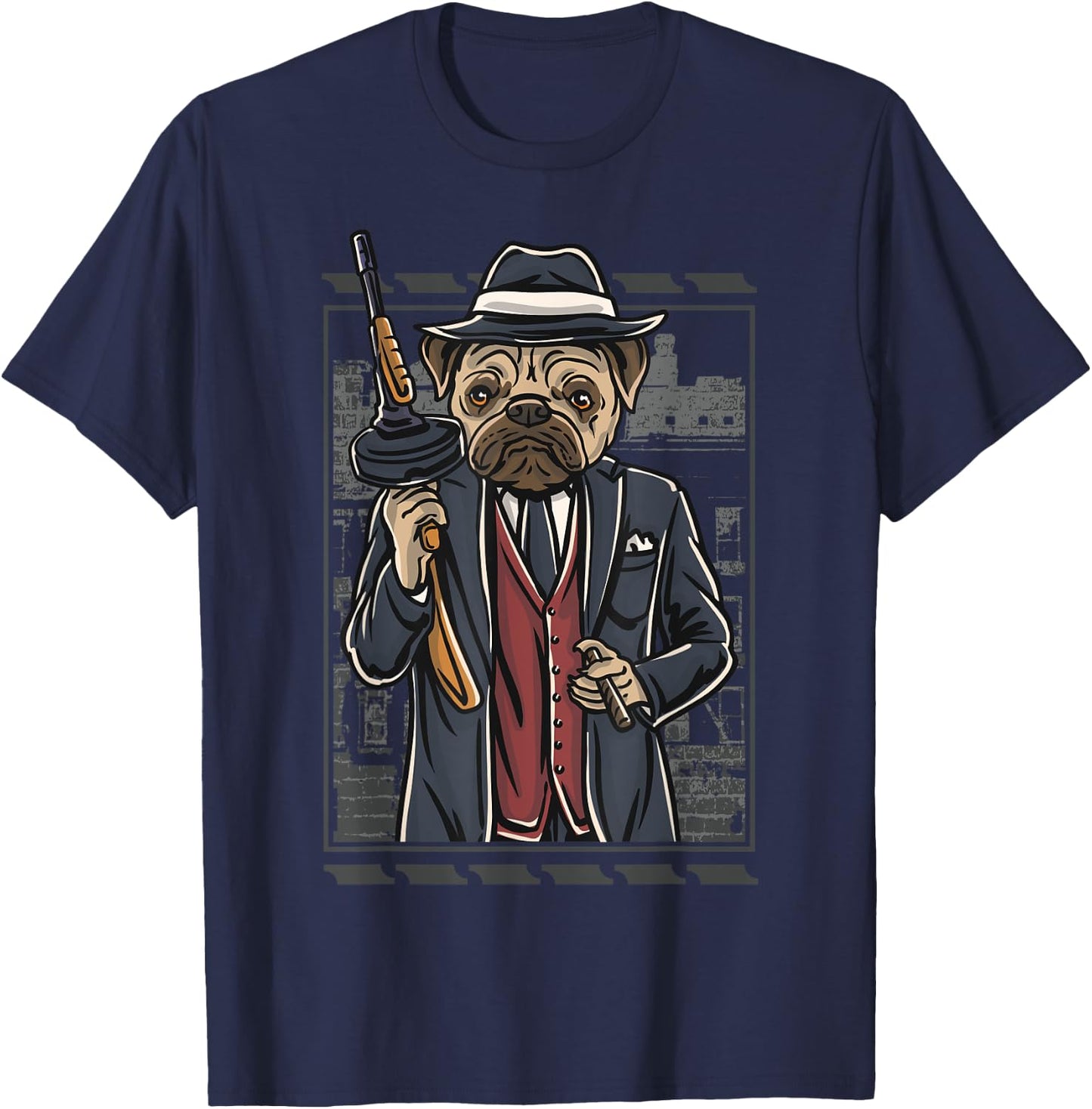 Funny mean looking Bad Pug Dog with Gun & cigar from 1920's Women T-Shirt - T-Shirt | Navy