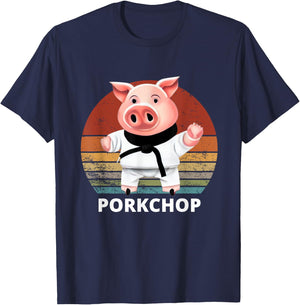 Animals Puns Pig Karate Pork Chop Pun T-Shirt - T-Shirt | Navy