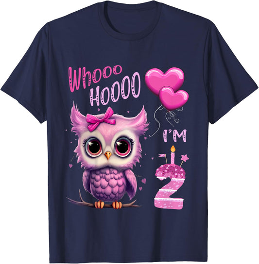 Birthday Shirt Cute Owl - Whooo hooo I’m 2 Years - Girls T-Shirt - T-Shirt | Navy