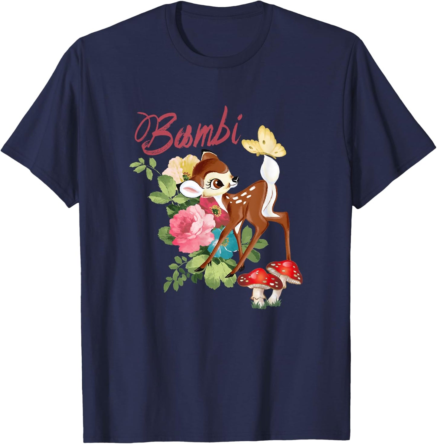 Disney Bambi Cute and Playful Watercolor Retro Portrait T-Shirt - T-Shirt | Navy