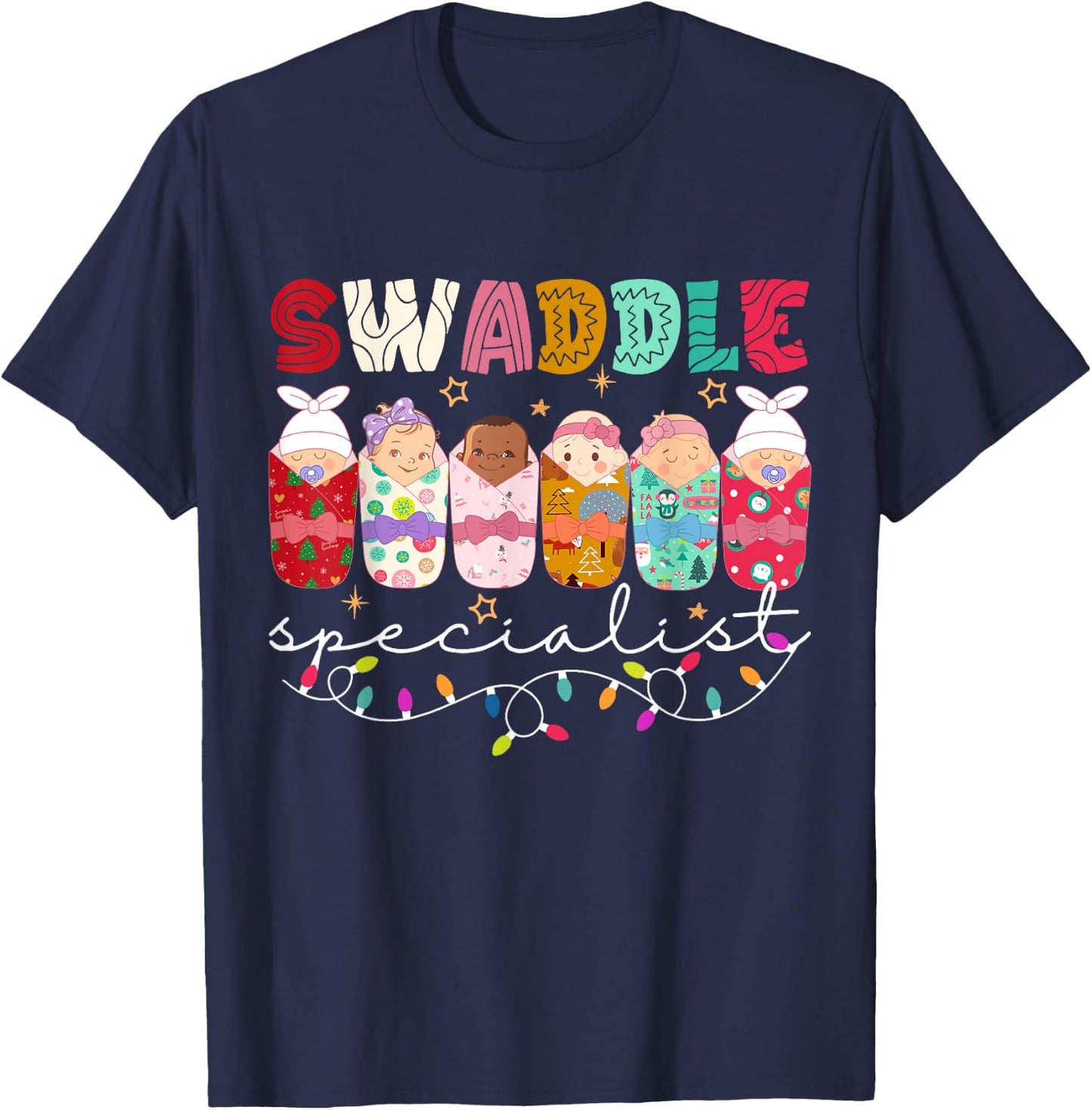 Swaddle Specialist NICU Mother Baby Nurse ICU PICU Christmas T-Shirt - T-Shirt | Navy