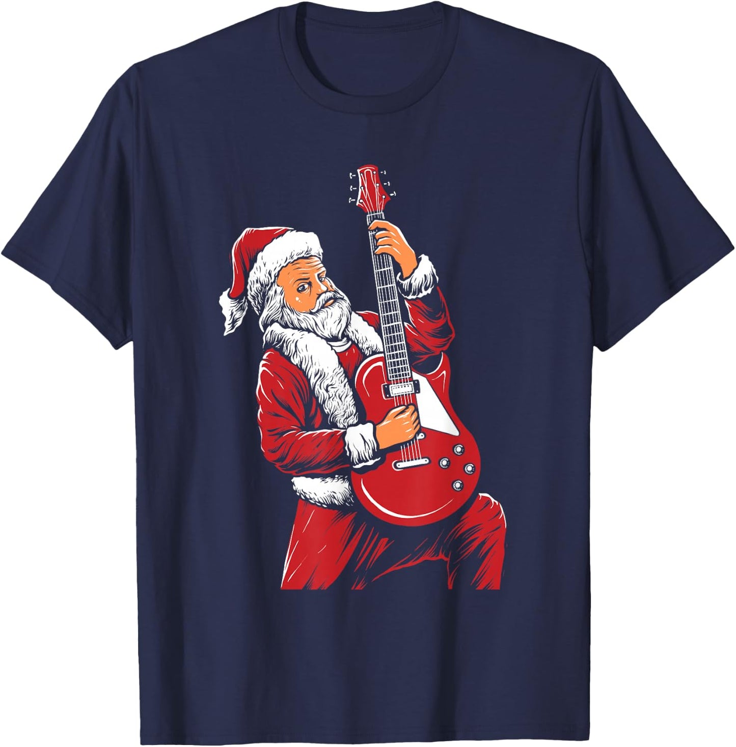 Santa Playing Guitar Christmas Pajama Musician Guitarist T-Shirt - T-Shirt | Navy
