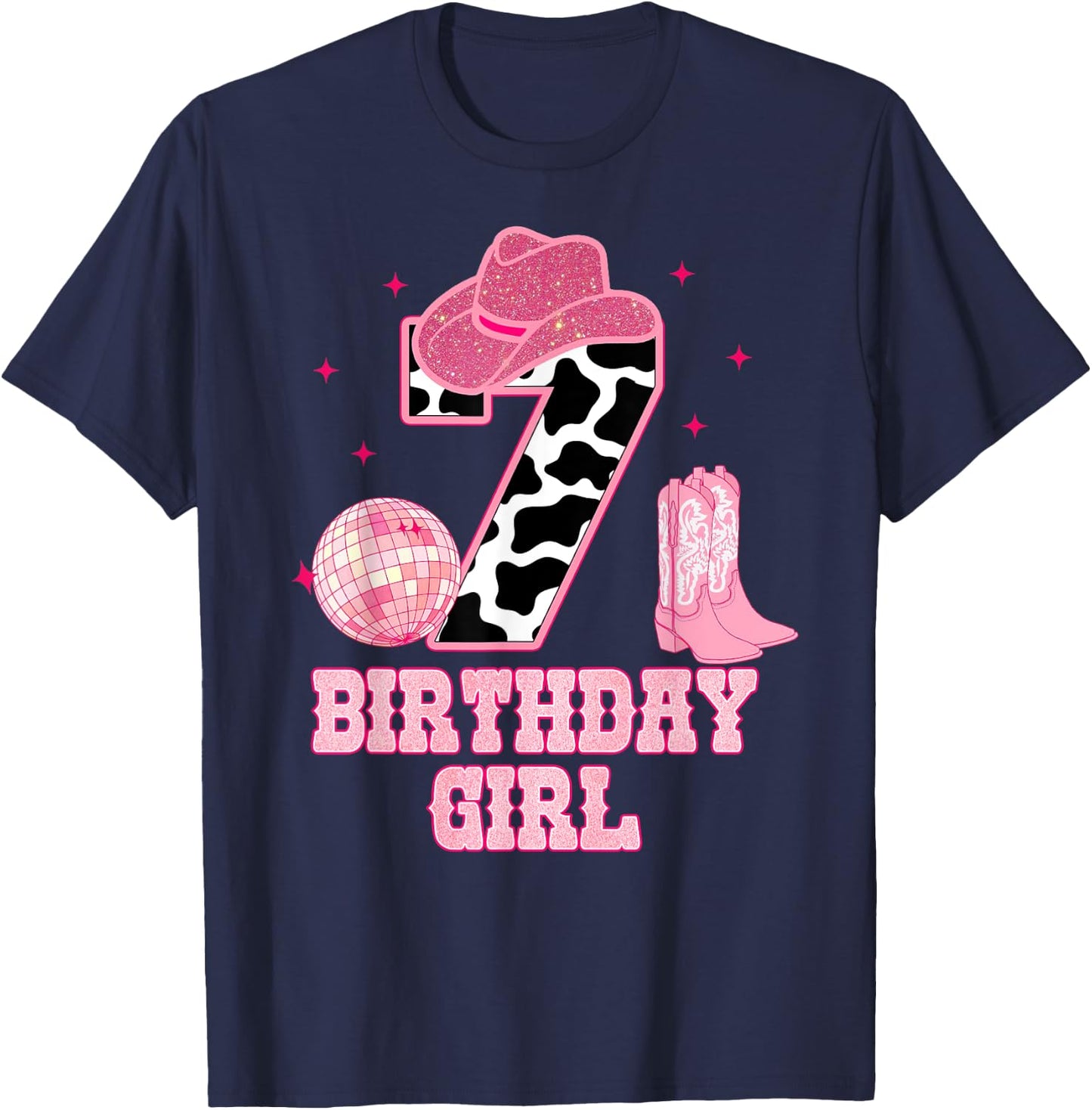 Happy 7th Birthday Girl Outfit Rodeo Western Cowgirl Cowboy T-Shirt - T-Shirt | Navy