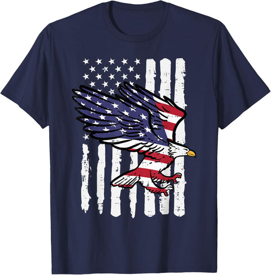 4th Of July American Bald Eagle Flag America Women Men Kids T-Shirt - T-Shirt | Navy