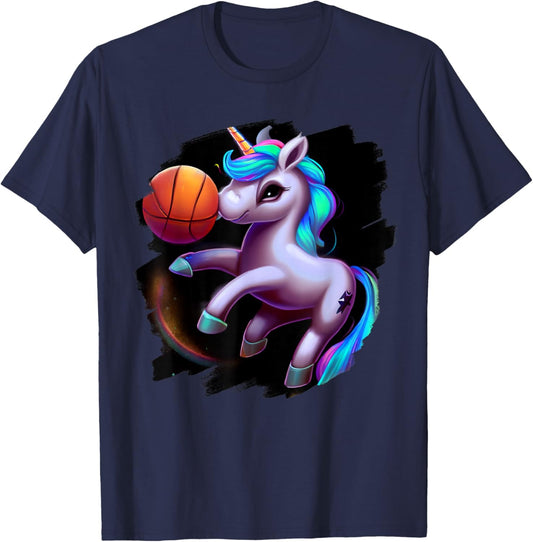 Unicorn Playing Basketball Cool Funny Unicorns Basketball T-Shirt - T-Shirt | Navy