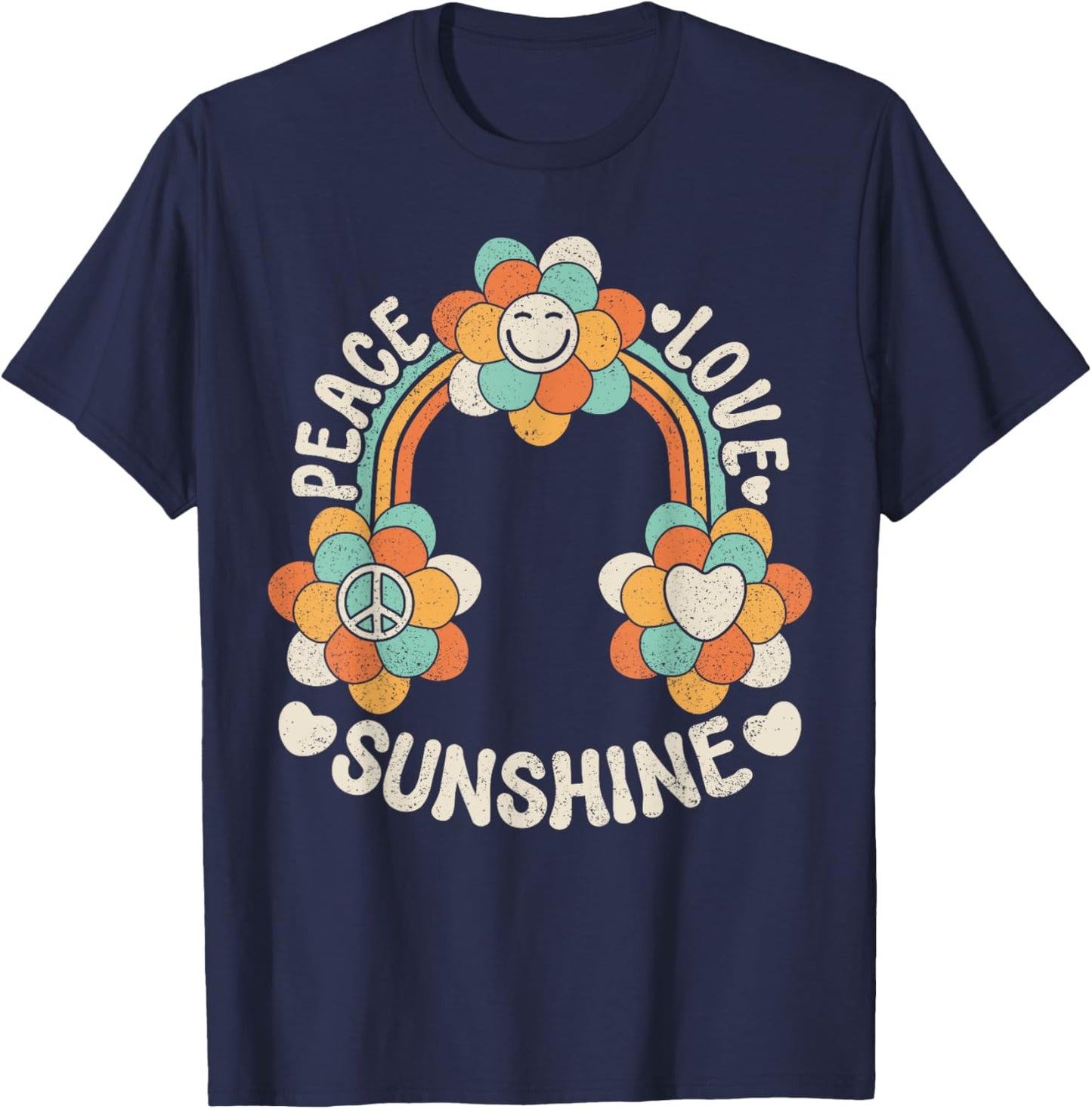 60s 70s Groovy Rainbow Outfit Hippie Peace Love Sunshine Women Kids T-Shirt - T-Shirt | Navy