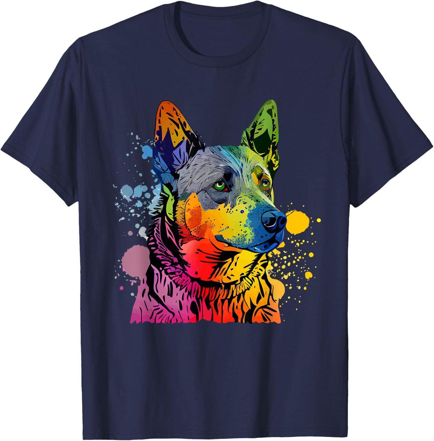 Australian Cattle Dog Heeler Colorful Pop Art Splash Art T-Shirt - T-Shirt | Navy