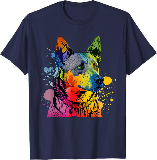 Australian Cattle Dog Heeler Colorful Pop Art Splash Art T-Shirt - T-Shirt | Navy
