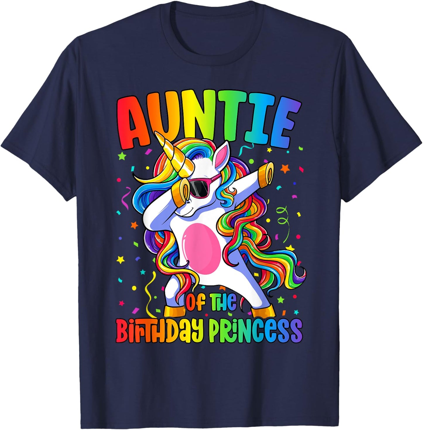 Auntie of the Birthday Princess Girl Dabbing Unicorn T-Shirt - T-Shirt | Navy