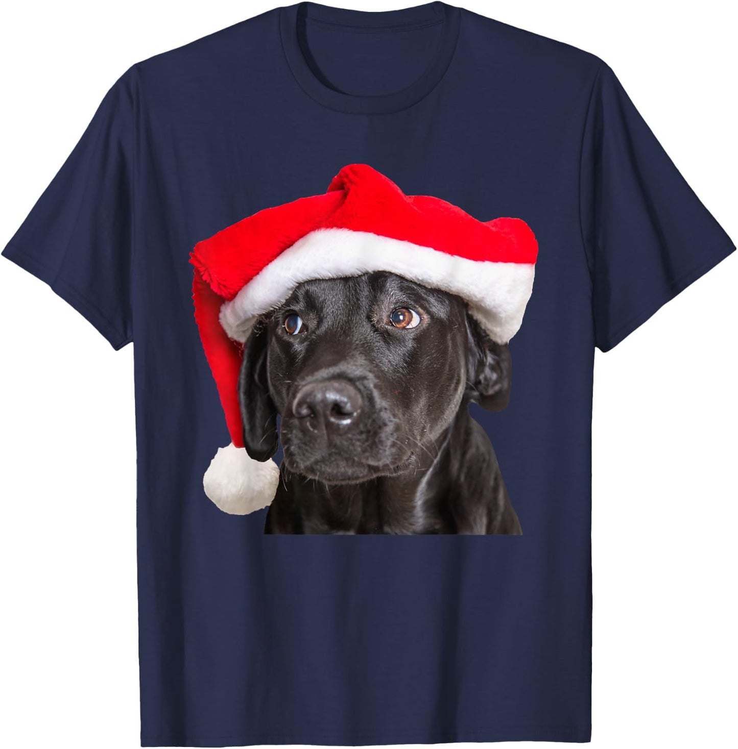 Cute Black Lab Santa Hat Christmas Dog Labrador Retriever Women Kids T-Shirt - T-Shirt | Navy