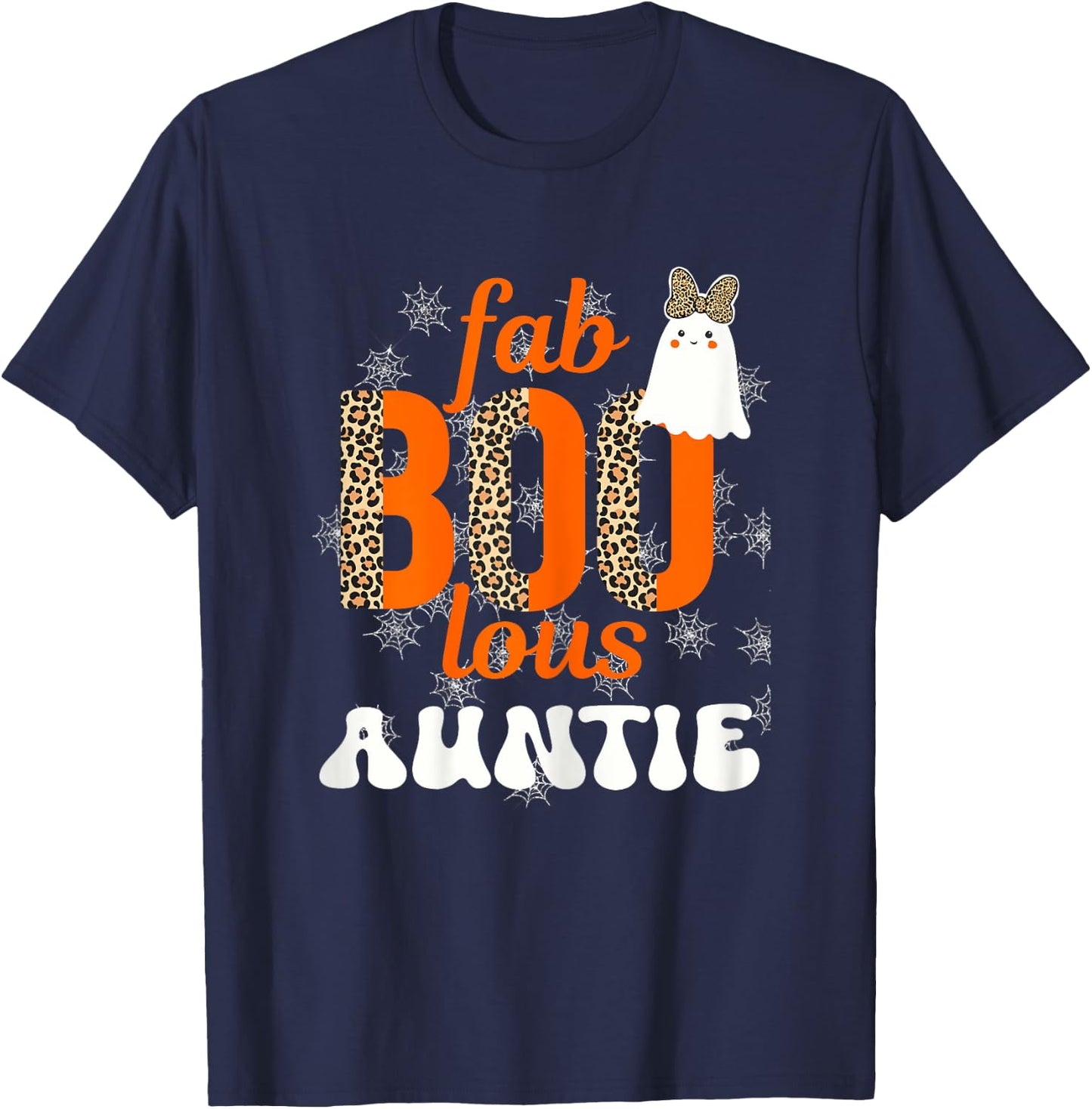 Fab BOO lous Auntie Leopard Halloween Ghost Sheet T-Shirt - T-Shirt | Navy