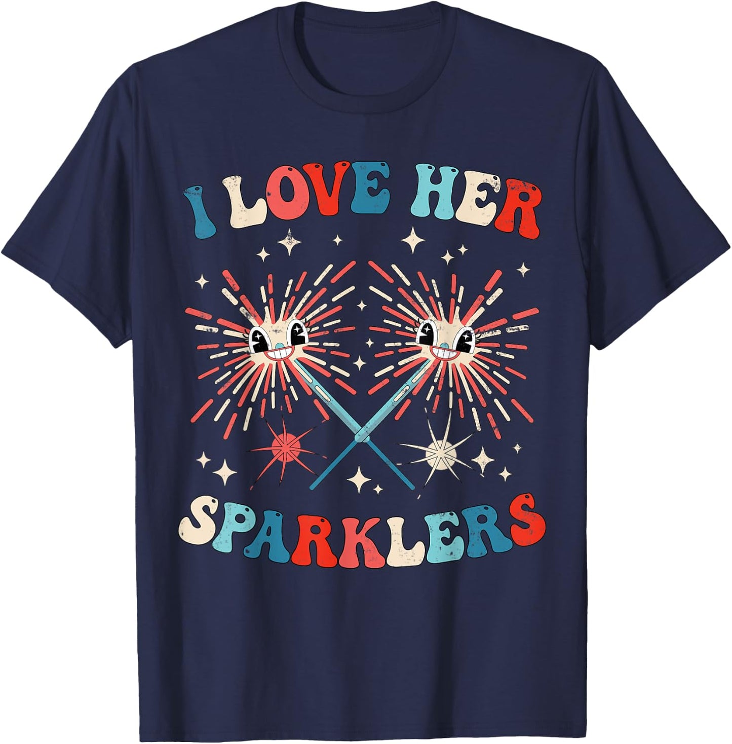 I Love Her Sparklers Funny Matching Couple 4th Of July Men T-Shirt - T-Shirt | Navy